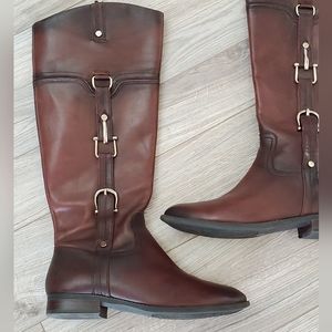 Michelle D Leather Riding Boot, Whiskey Brown, Gold Hardware, Size 8,